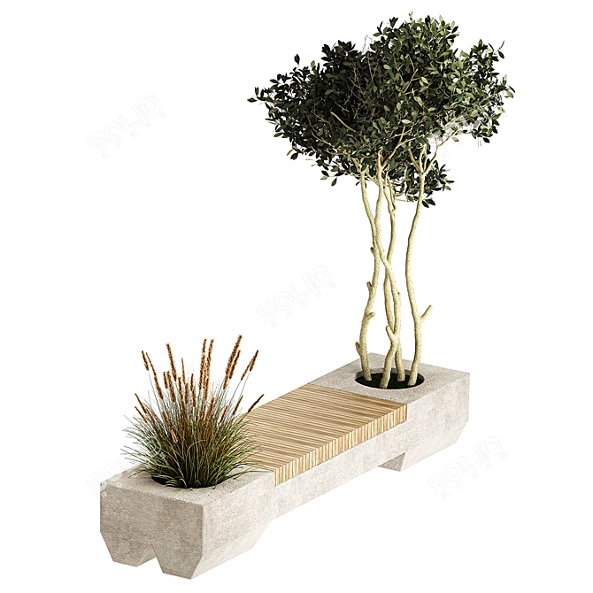 Urban Bench with Olive Wood 3D model image 4