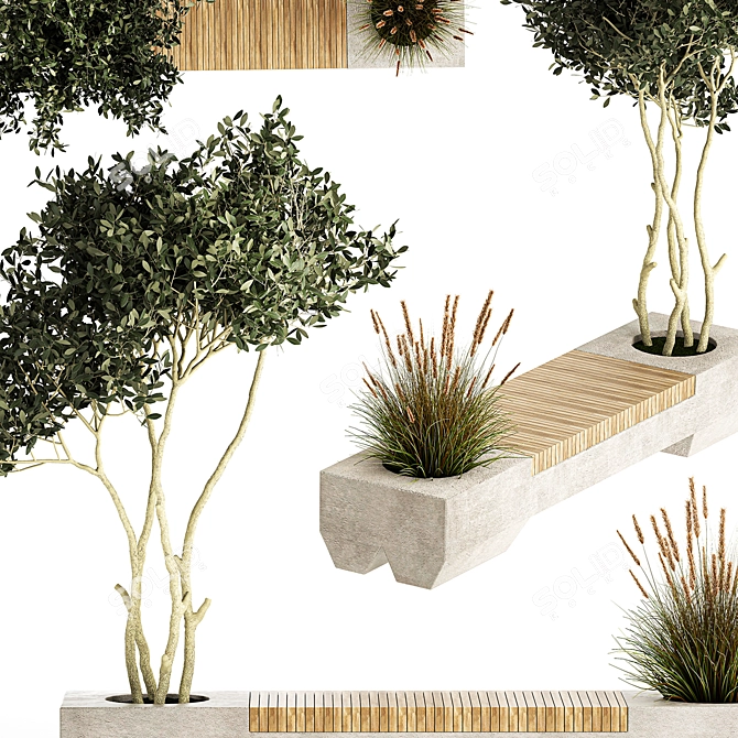 Urban Bench with Olive Wood 3D model image 5