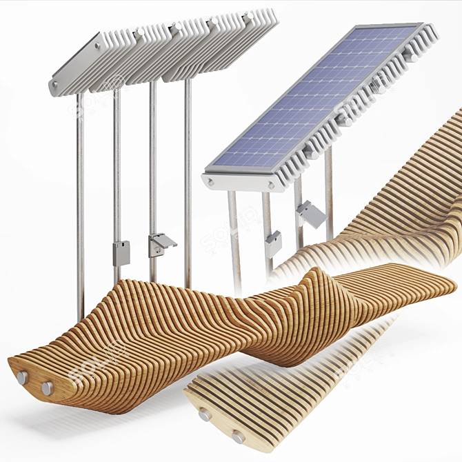 Modern Solar Bench with Canopy 3D model image 2