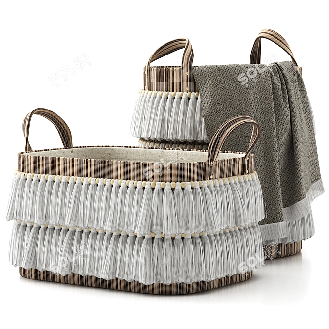 Boho Chic Fringe Basket 3D model image 3