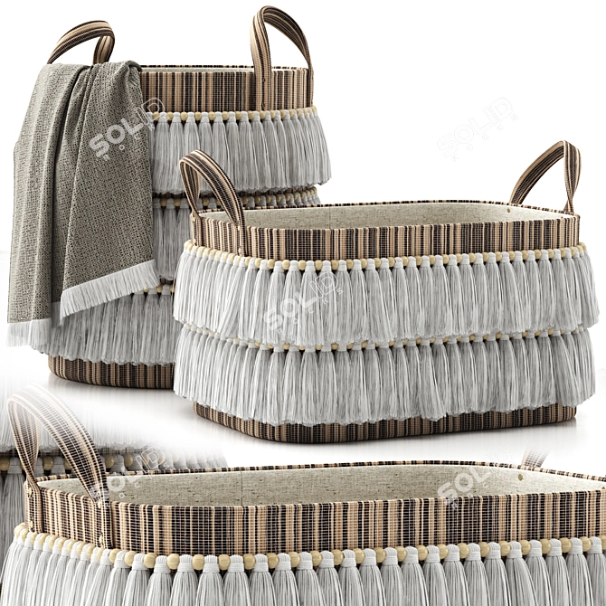 Boho Chic Fringe Basket 3D model image 4