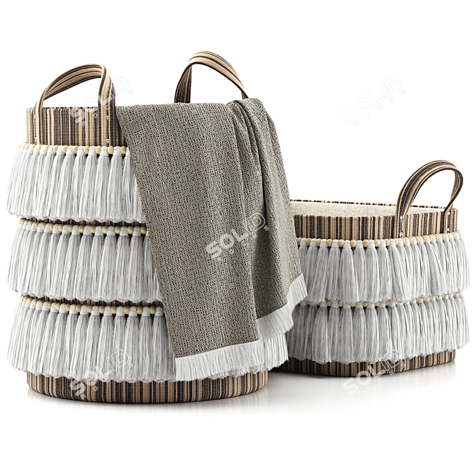 Boho Chic Fringe Basket 3D model image 5