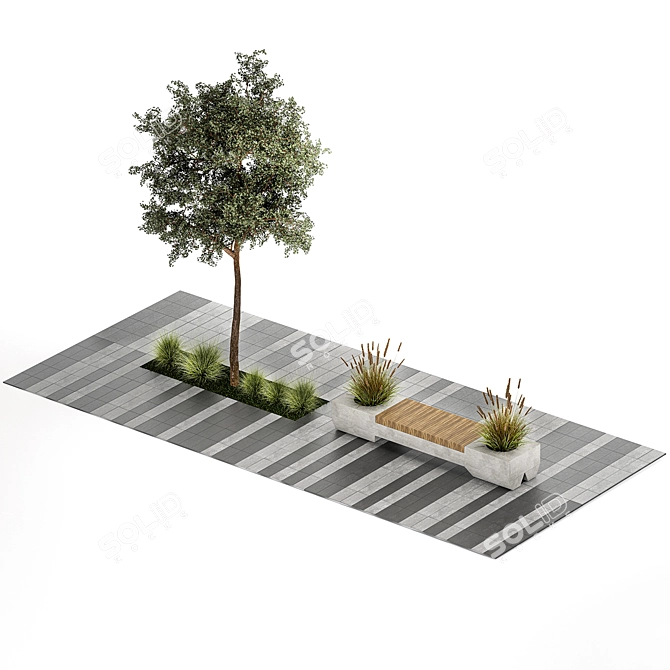 Urban Landscape Collection: Bench, Planters, Trees 3D model image 2