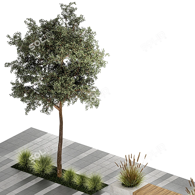 Urban Landscape Collection: Bench, Planters, Trees 3D model image 3