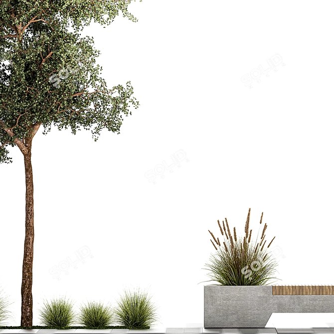 Urban Landscape Collection: Bench, Planters, Trees 3D model image 6