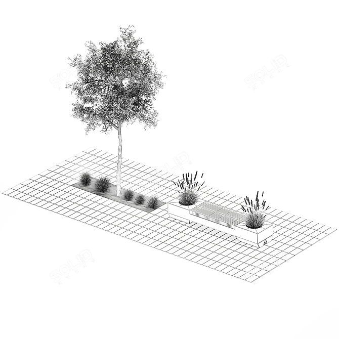 Urban Landscape Collection: Bench, Planters, Trees 3D model image 7