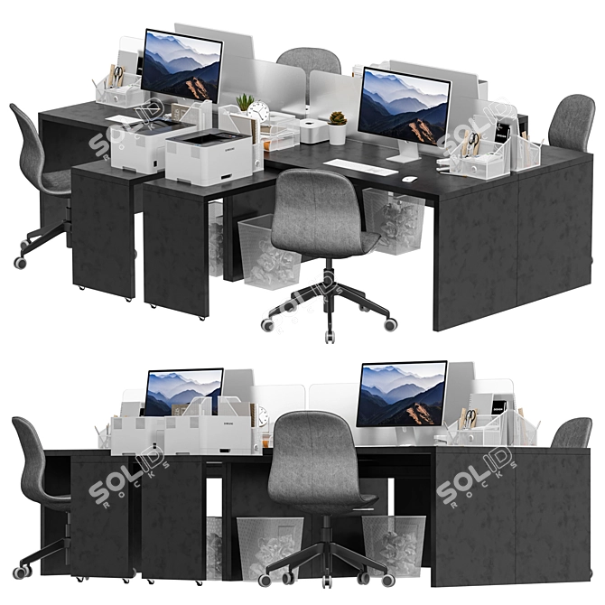 Modern Office Workspace Set 3D model image 1