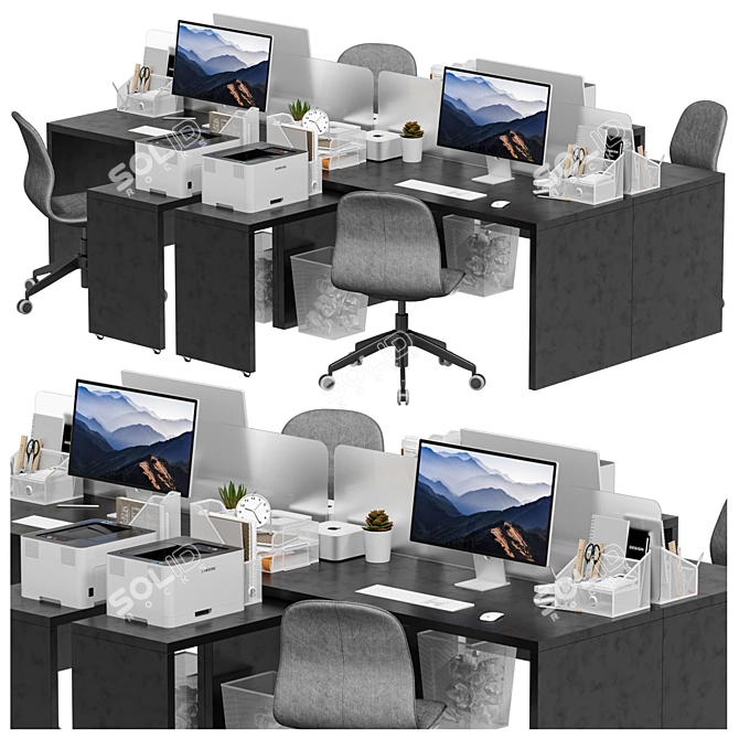 Modern Office Workspace Set 3D model image 2