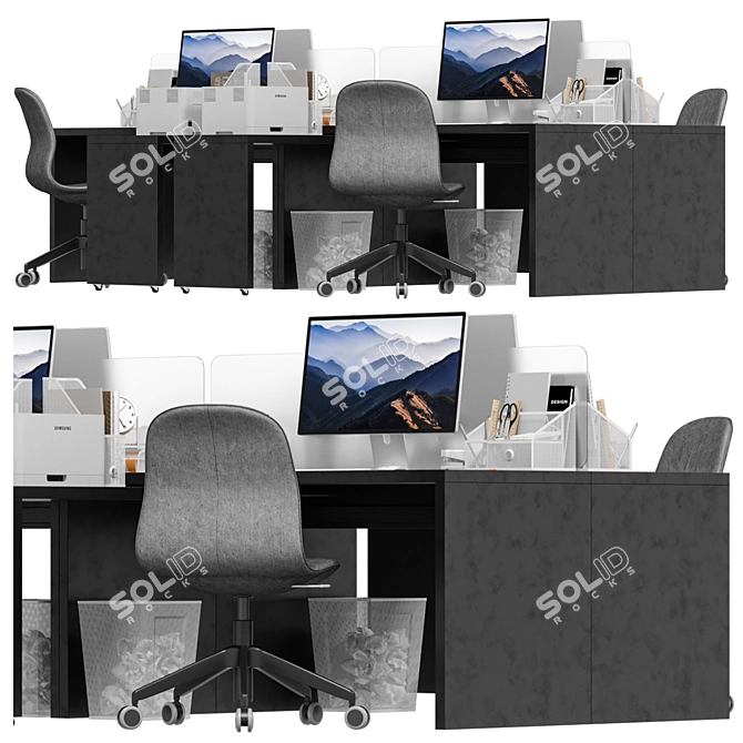 Modern Office Workspace Set 3D model image 3