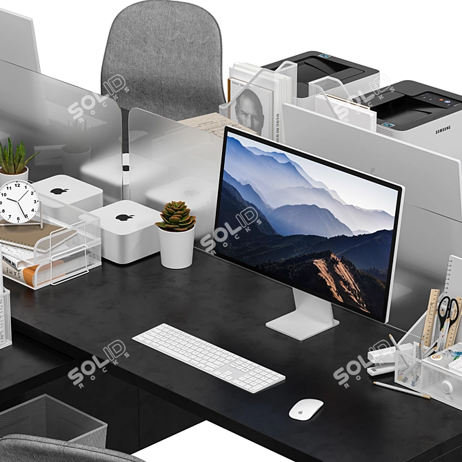 Modern Office Workspace Set 3D model image 4