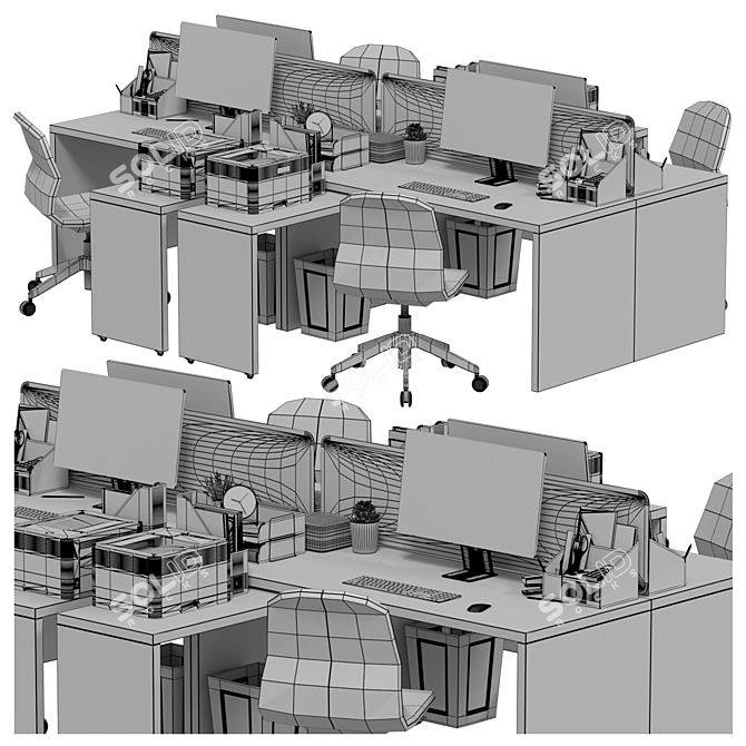 Modern Office Workspace Set 3D model image 5