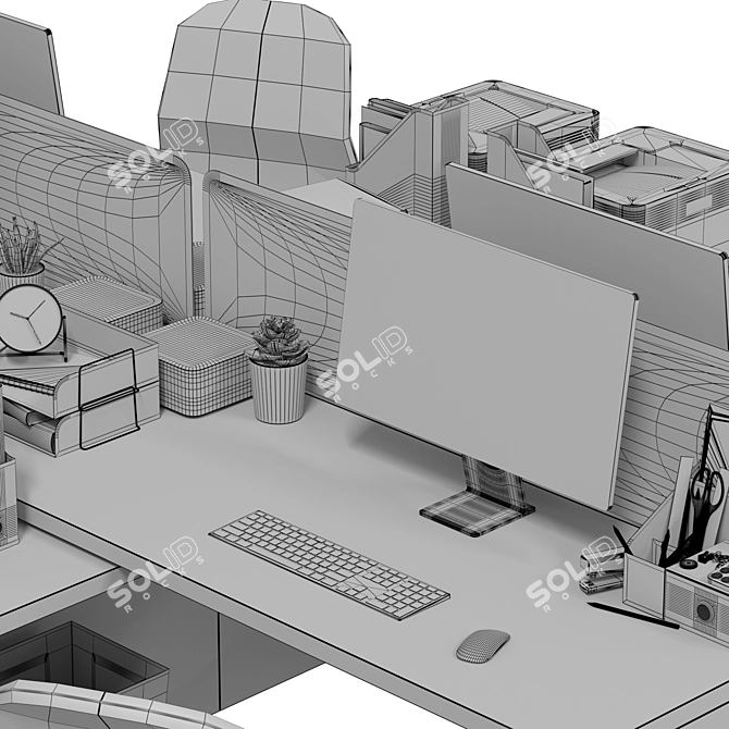 Modern Office Workspace Set 3D model image 7