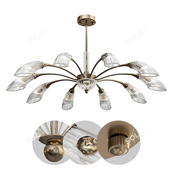 Radiant Glass Leaf Chandelier Set 3D model image 1