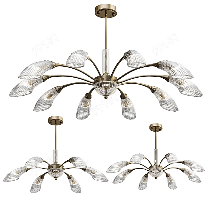 Radiant Glass Leaf Chandelier Set 3D model image 2