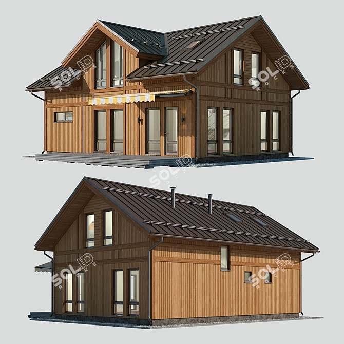 Wooden Cottage with Roof 3D 3D model image 1