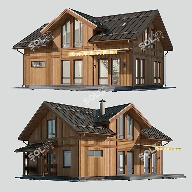 Wooden Cottage with Roof 3D 3D model image 2