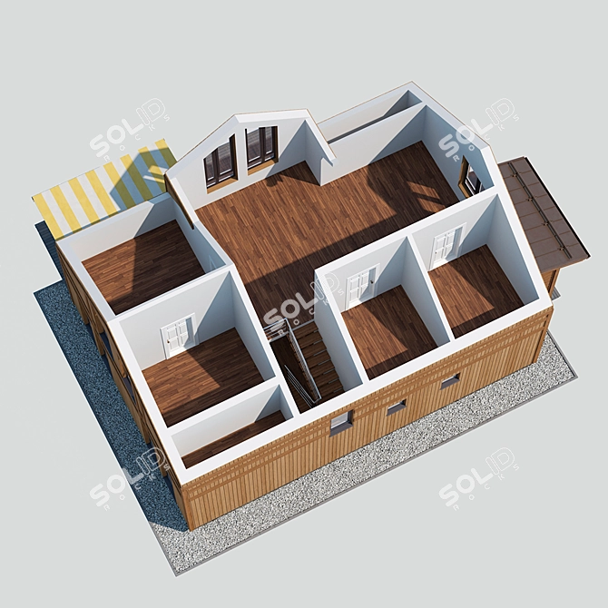 Wooden Cottage with Roof 3D 3D model image 4