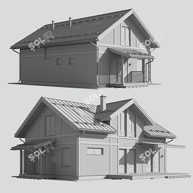 Wooden Cottage with Roof 3D 3D model image 6