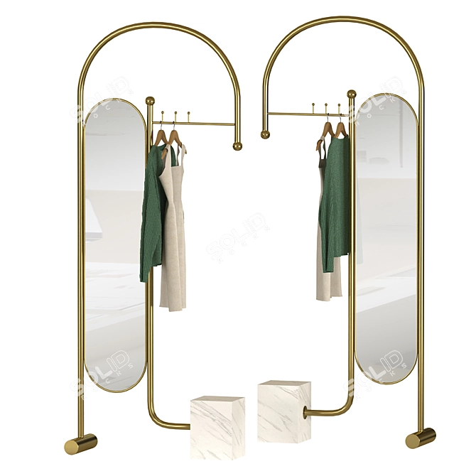 Floor Clothes Rack with Mirror 3D model image 2