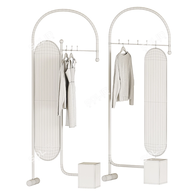 Floor Clothes Rack with Mirror 3D model image 4