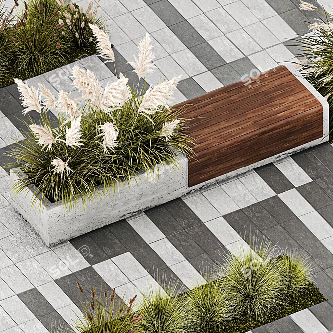 Urban Oasis Collection: Grasses & Benches 3D model image 2