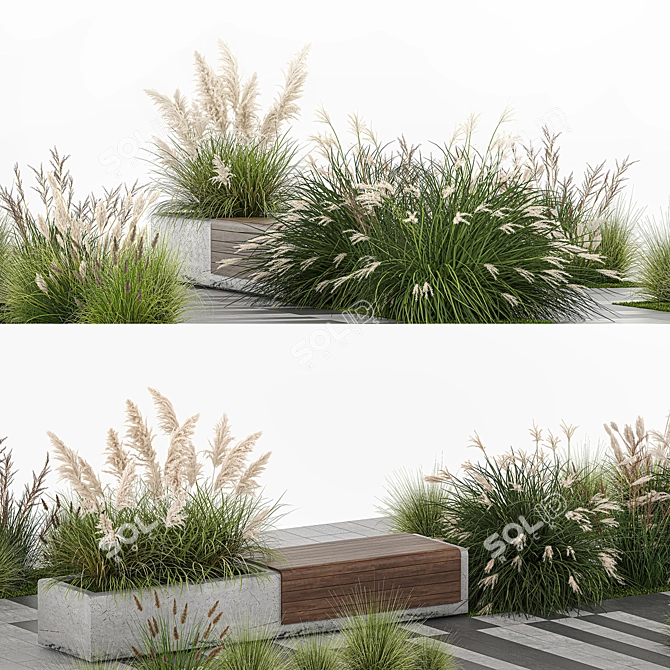 Urban Oasis Collection: Grasses & Benches 3D model image 3