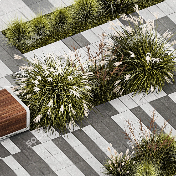 Urban Oasis Collection: Grasses & Benches 3D model image 4