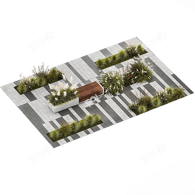 Urban Oasis Collection: Grasses & Benches 3D model image 5