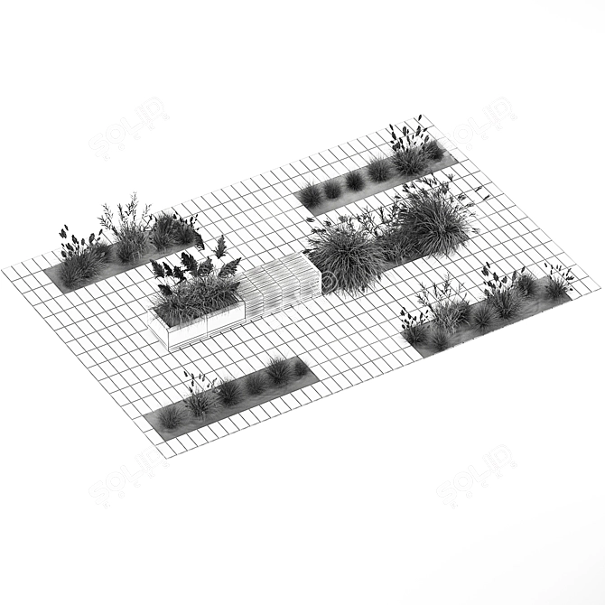 Urban Oasis Collection: Grasses & Benches 3D model image 6