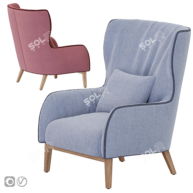 Elegant Bergère Armchair with Wooden Base 3D model image 2