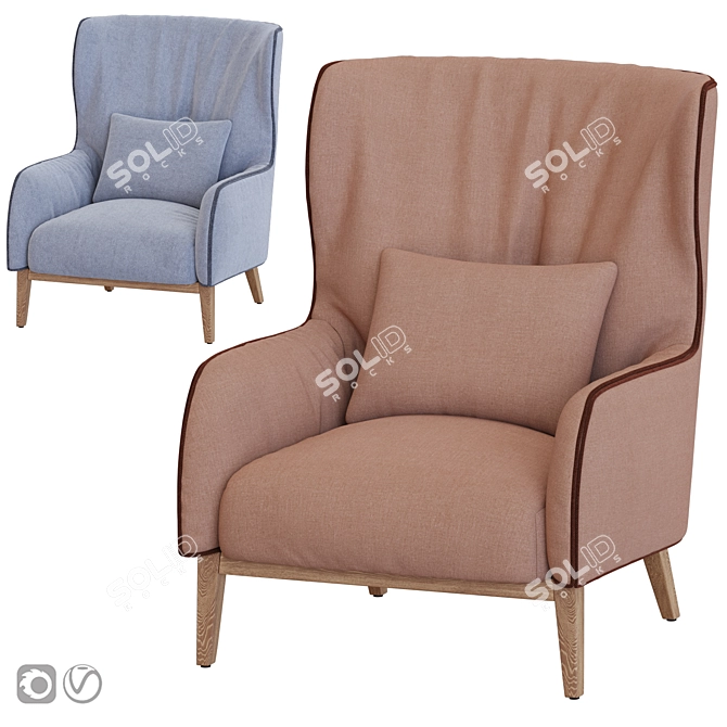 Elegant Bergère Armchair with Wooden Base 3D model image 3
