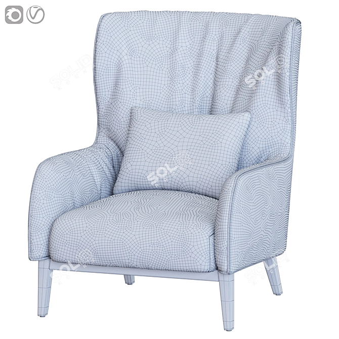 Elegant Bergère Armchair with Wooden Base 3D model image 4