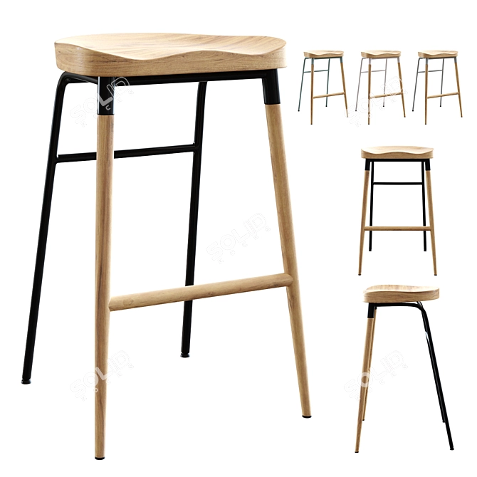 Sleek Modern Bar Stool 3D model image 1