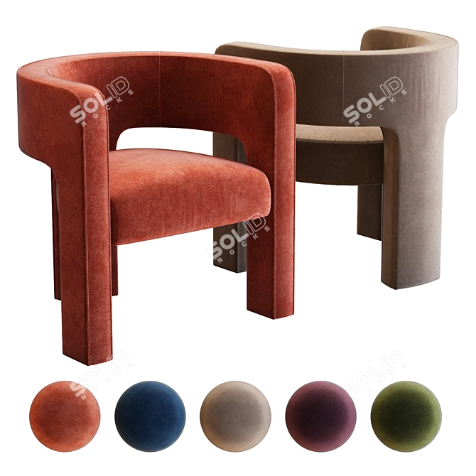 Modern Velvet Sculpt Armchair 3D Model 3D model image 2