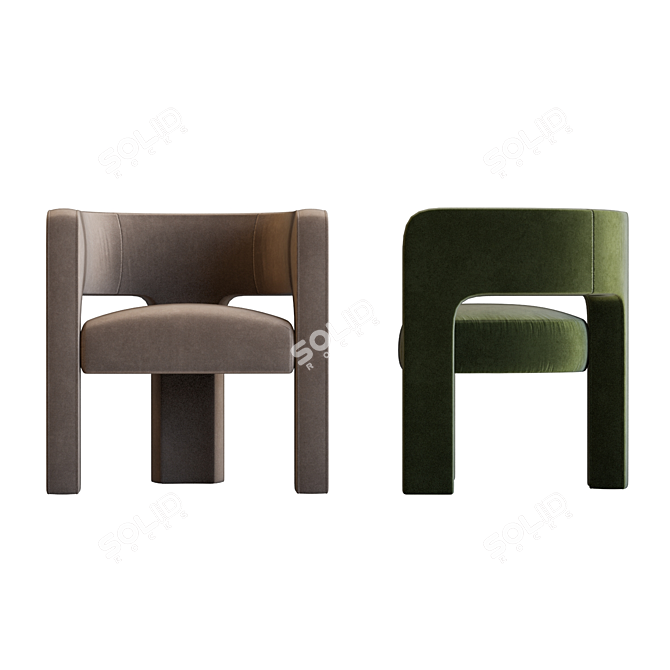 Modern Velvet Sculpt Armchair 3D Model 3D model image 4