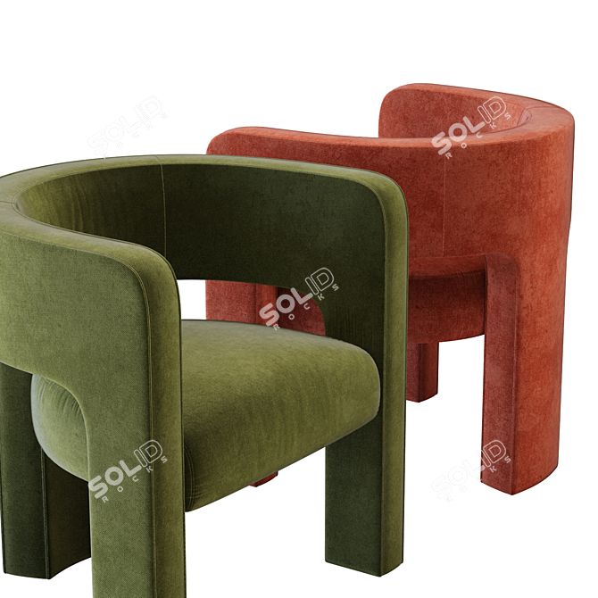 Modern Velvet Sculpt Armchair 3D Model 3D model image 7