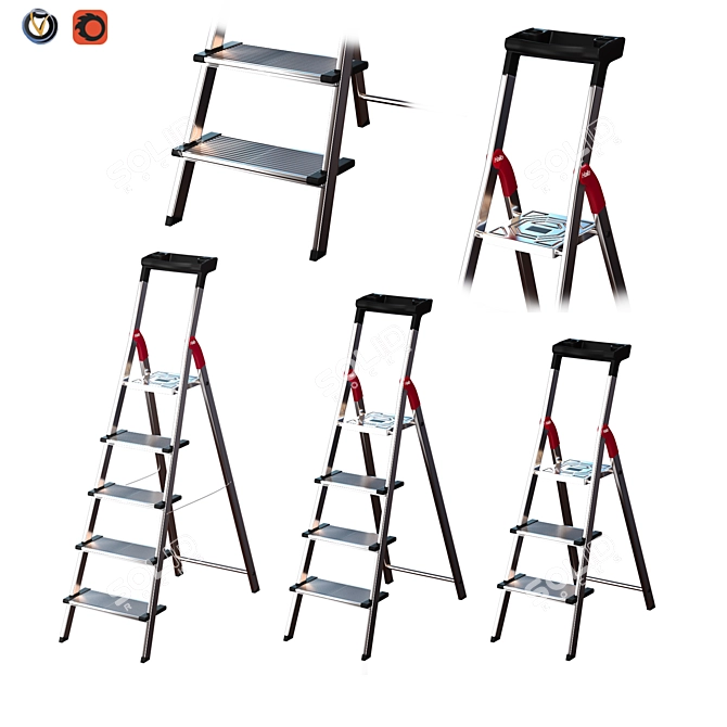 Aluminum Hailo L80 ComfortLine Ladder Set 3D model image 1