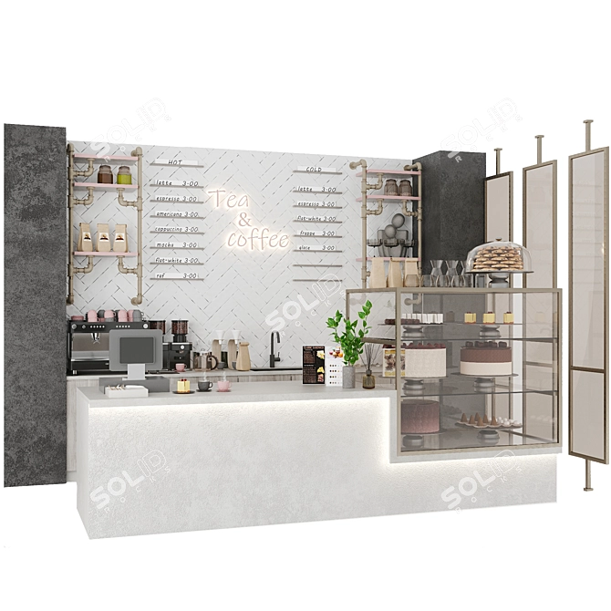 Modern Coffee Shop Interior Kit 3D model image 2