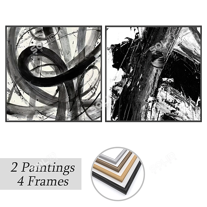 Dual Painting Set with Frames 3D model image 2