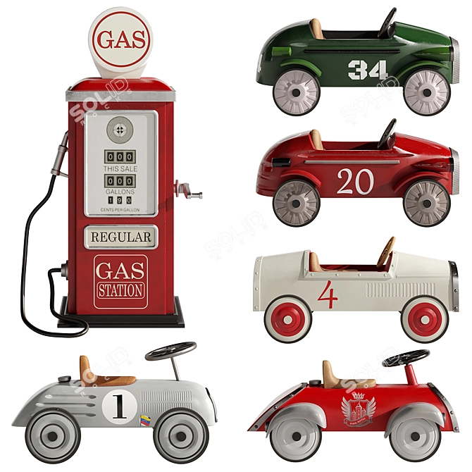 Retro Push Car Collection 1 3D model image 2