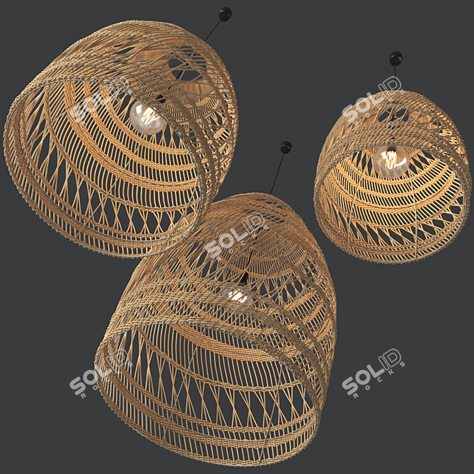 Rattan Cage Pendant Light Cluster 3D model image 2