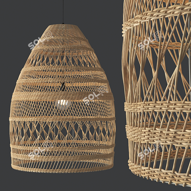 Rattan Cage Pendant Light Cluster 3D model image 3