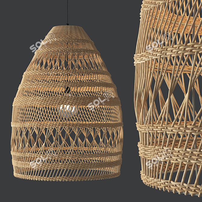 Rattan Cage Pendant Light Cluster 3D model image 4