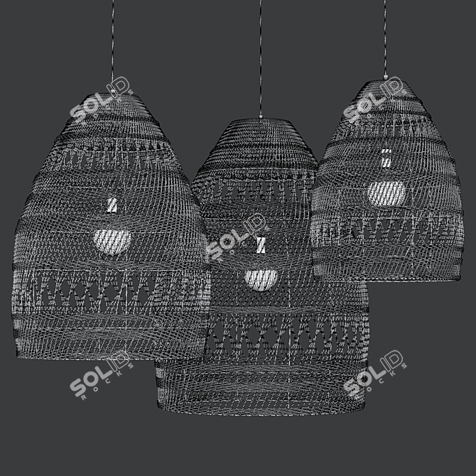 Rattan Cage Pendant Light Cluster 3D model image 7