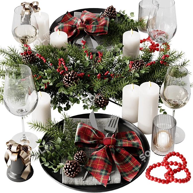  Festive Christmas Table Setting 3D model image 1