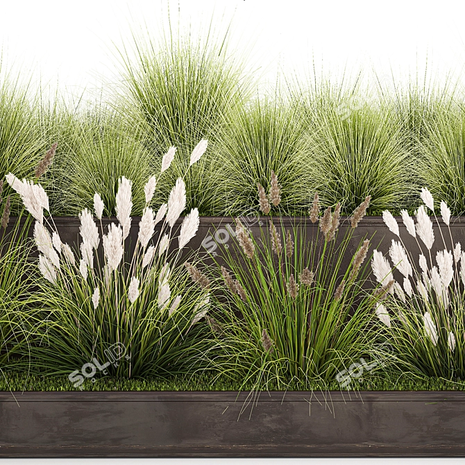 Rustic Metal Planter with Ornamental Grasses 3D model image 2