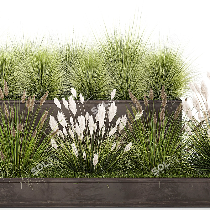 Rustic Metal Planter with Ornamental Grasses 3D model image 4