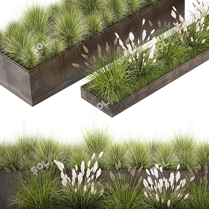 Rustic Metal Planter with Ornamental Grasses 3D model image 5