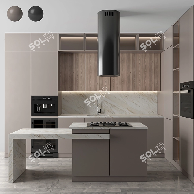 Modern Corner Kitchen Set with Appliances 3D model image 1