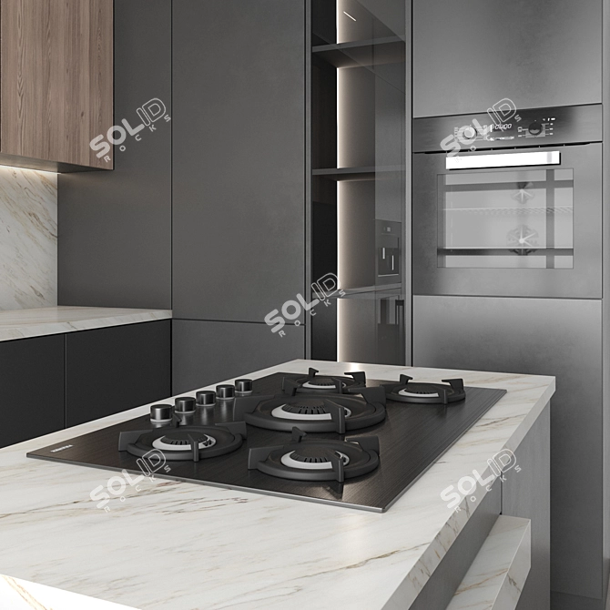 Modern Corner Kitchen Set with Appliances 3D model image 3